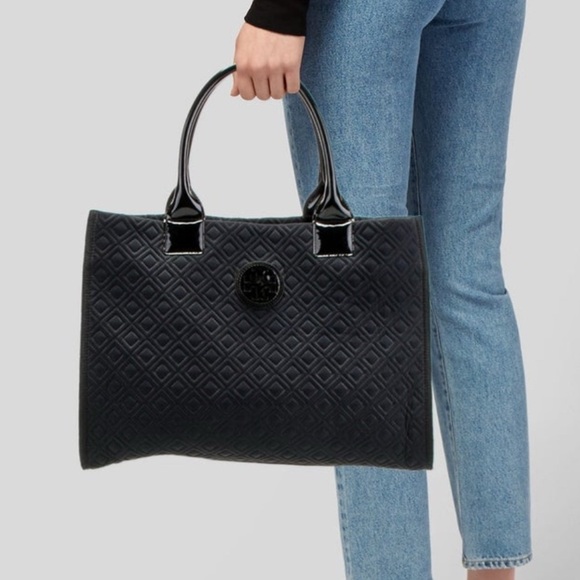 Tory Burch Ella Quilted Large Tote bag - Black - Picture 1 of 1